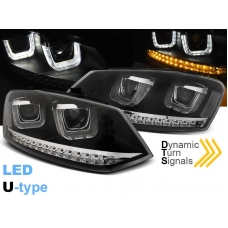 VW Polo 6R (09-14) priekšējie LED Dayline lukturi + LED pagriezienu rādītāji dinamiskie, melni