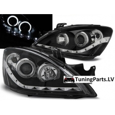 Mitsubishi Lancer (04-08) priekšējie LED Dayline lukturi, melni, CCFL eņģeļacis