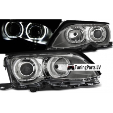 BMW E46 sedana/touringa (01-05) priekšējie lukturi, Led eņģeļ acis, hromēti BMW E46 sedana/touringa (01-05) priekšējie lukturi, Led eņģeļ acis, hromēti