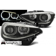 BMW F20 / 21 (11-14) priekšējie lukturi, LED eņģeļ acis, DRL , melni