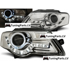 VW Passat B6 3C (05-09) priekšējie LED Dayline lukturi, hromēti, eņģeļacis
