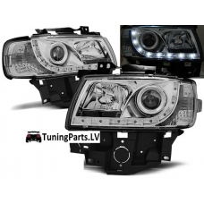 VW T4 (96-03) priekšējie lukturi, LED dayline, hromēti