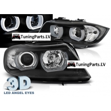 BMW E90/E91 (05-08) priekšējie lukturi, 3D LED eņģeļ acis, melni