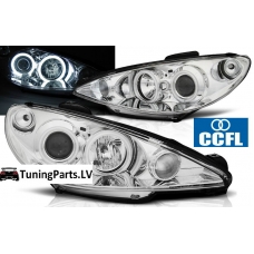 Peugeot 206 (02-06) priekšējie lukturi, hromēti, CCFL eņģeļacis