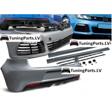 VW Golf 6 priekšējais bamperis ar LED lukturiem + aizmugurējais bamperis + sānu sliekšņi, R20 look