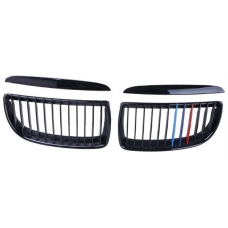 BMW E90/E91 (05-08) priekšējās restes + uzlikas melnas/glancētas 3 krāsu