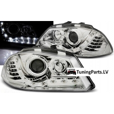 Seat Ibiza (02-08) priekšējie LED Dayline lukturi + LED pagriezieni, hromēti
