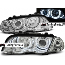 BMW E46 sedana/touringa (98-01) priekšējie lukturi + pagriezieni, eņģeļ acis, CCFL, hromēti