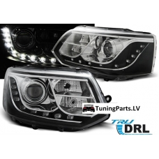 VW T5 (10-15) priekšējie lukturi, LED dayline, DRL, melni