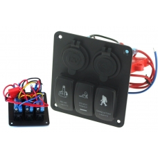 Slēdži 12 / 24V ON-OFFx3, 1xZ, 2xUSB 3,1A, 2xB 15A IP68 