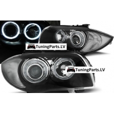 BMW E81/E82/E87/E88 priekšējie lukturi, LED eņģeļ acis, melni