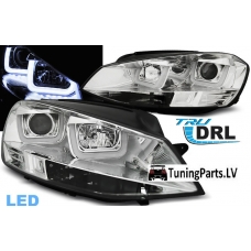 VW Golf 7 (12-17) priekšējie lukturi, LED dayline, DRL, hromēti