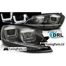 VW Golf 7 (12-17) priekšējie lukturi, LED dayline, DRL, melni
