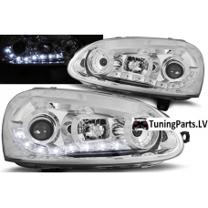 VW Golf 5 (03-09) priekšējie lukturi, LED Dayline, hromēti