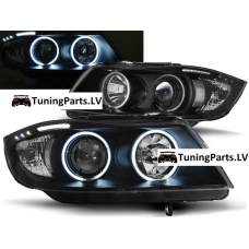 BMW E90/E91 (05-08) priekšējie lukturi, CCFL eņģeļ acis, melni