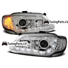 Renault Megane (96-99)/Scenic (96-99) priekšējie lukturi, LED dayline + LED pagriezieni, hromēti