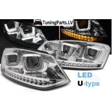 VW Polo 6R (09-14) priekšējie LED Dayline lukturi + LED pagriezienu rādītāji, hromēti