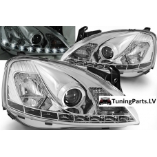 Opel Corsa C (01-06) priekšējie LED Dayline lukturi, hromēti