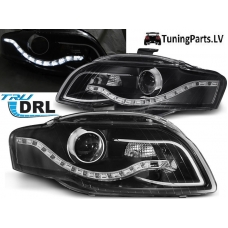 Audi A4 B7 (04-07) priekšējie lukturi, LED dayline DRL, melni