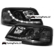 VW T5 priekšējie lukturi, LED dayline, melni