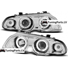 BMW E46 sedana/touringa (98-01) priekšējie lukturi, eņģeļ acis, hromēti