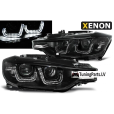 BMW F30/F31 (11-15) priekšējie lukturi, LED DRL, melni, xenona