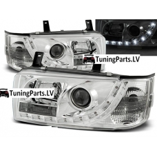 VW T4 (90-03) priekšējie lukturi, LED Dayline, hromēti