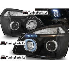 Hyundai Tucson (04-10) priekšējie lukturi, melni, eņģeļacis