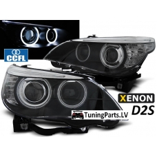 BMW E60/E61 (03-04) priekšējie lukturi, CCFL eņģeļacis, melni, xenona