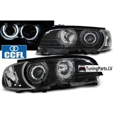 BMW E46 kupejas/kabrio (98-03) priekšējie lukturi + pagriezieni, CCFL eņģeļ acis, melni BMW E46 kupejas/kabrio (98-03) priekšējie lukturi + pagriezieni, CCFL eņģeļ acis, melni