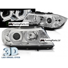 BMW E90/E91 (05-08) priekšējie lukturi, 3D LED eņģeļ acis, hromēti