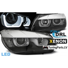BMW X1 E84 (12-14) priekšējie lukturi, LED dayline, DRL, melni xenona