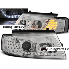 VW Passat B5 3B (96-00) priekšējie LED Dayline lukturi + LED pagriezieni, hromēti