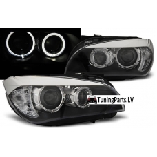 BMW X1 E84 (09-12) priekšējie lukturi, LED eņģeļacis, melni