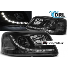 VW T5 priekšējie lukturi, LED dayline, DRL, melni + motori