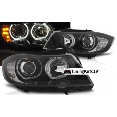 BMW E90/E91 (05-11) priekšējie lukturi, LED eņģeļ acis, LED pagriezienu rādītāji, melni