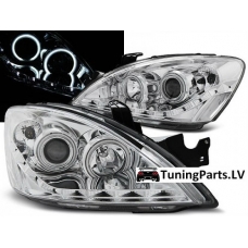 Mitsubishi Lancer (04-08) priekšējie LED Dayline lukturi, hromēti, CCFL eņģeļacis