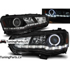 Mitsubishi Lancer (08-11) priekšējie LED Dayline lukturi, melni, eņģeļacis