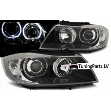 BMW E90/E91 (05-11) priekšējie lukturi, LED eņģeļ acis, melni