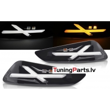 VESPA SPRINT / PRIMAVERA 150cc priekšējie LED pagriezienu lukturi + gabarītu lukturi, melni/glancēti