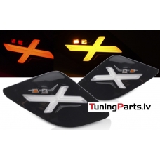VESPA GTS / GTV 300cc aizmugurējie LED pagriezienu lukturi + gabarītu lukturi, melni/glancēti