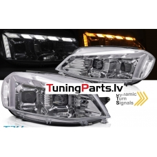 VW Golf 7 (17-19) priekšējie lukturi LED DRL, dinamiskie pagriezieni, gaismas sveiciena funkcija, hromēti