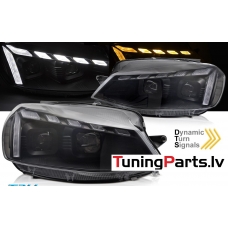 VW Golf 7 (17-19) priekšējie lukturi LED DRL, dinamiskie pagriezieni, gaismas sveiciena funkcija, melni