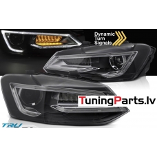 VW Polo 6R (09-17) priekšējie LED lukturi, dinamiskie pagriezieni, melni 