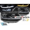 VW T5 (10-15) priekšējie FULL LED DRL lukturi, dinamiskie pagriezieni, gaismas sveiciena funkcija, melni, hromētas līnijas