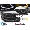 VW T6 (15-19) priekšējie lukturi FULL LED, LED dayline, DRL + LED pagriezieni, melni SEQ