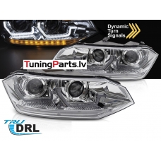 VW Polo VI 2G (17-21) priekšējie LED DRL lukturi, dinamiskie pagriezieni, hromēti