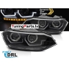 VW Polo VI 2G (17-21) priekšējie LED DRL lukturi, dinamiskie pagriezieni, melni