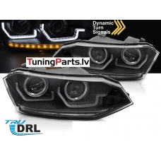 VW Polo VI 2G (17-21) priekšējie LED DRL lukturi, dinamiskie pagriezieni, melni
