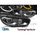 VW Scirocco (08-14) priekšējie LED DRL lukturi, dinamiskie pagriezieni, gaismas sveiciena funkcija, melni